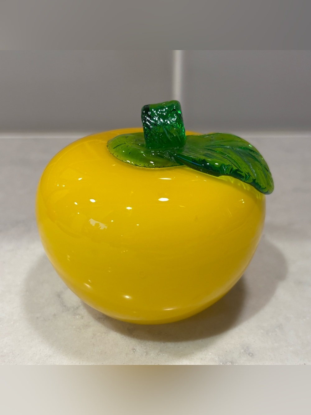 Vintage Murano style blown glass yellow apple fruit with stem